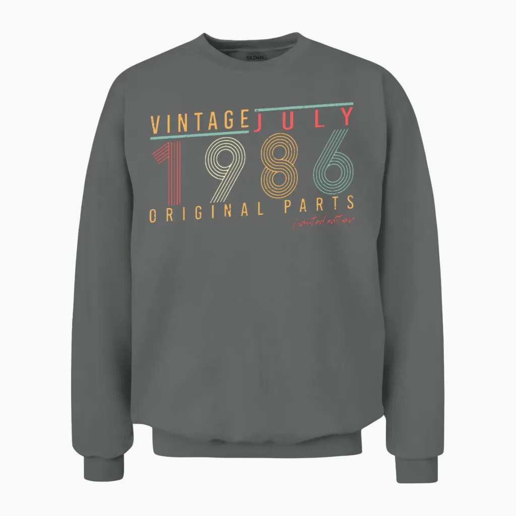 Retro 1986 July Unisex Sweatshirt in Graphite Heather