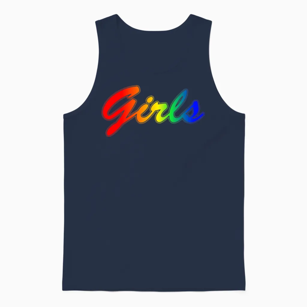 Girls Rainbow Lettering Retro Unisex Tank Top in Navy