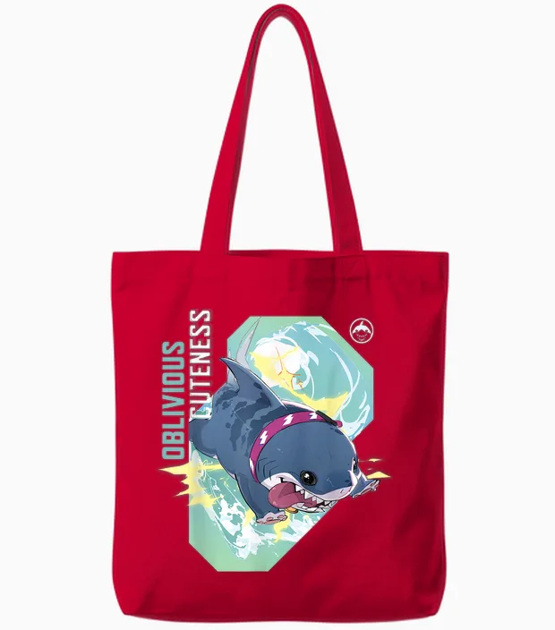 Marvel Rivals Pvp Jeff the Land Shark Oblivious Cuteness T-Shirt, Black Tote Bags in Red