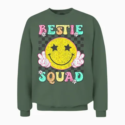 Groovy Bestie Squad Best Friends Matching Girls Boys Unisex Sweatshirt - Military Green