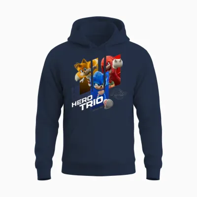 Sonic the Hedgehog 3 - "hero Trio" T-Shirt, Black, S Unisex Hoodie - Navy