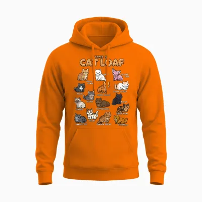 Types of Cat Loaf Cute Kitten Kawaii Cats, Cat Lover Unisex Hoodie - Safety Orange