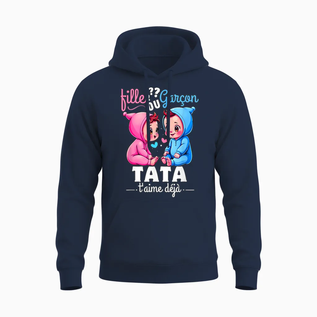 Gift Gender Reveal Tata Party Sex Reveal Baby T-Shirt, Black, S Unisex Hoodie in Navy