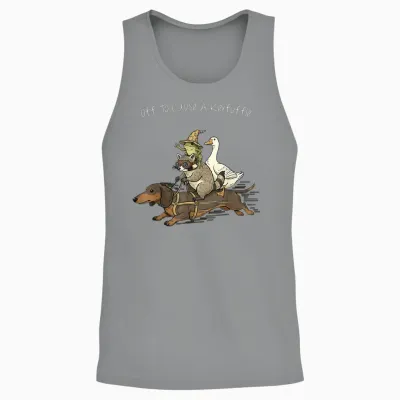 Off to Cause a Kerfuffle Frog Raccoon Goose Riding Dachshund Unisex Tank Top - Sport Grey