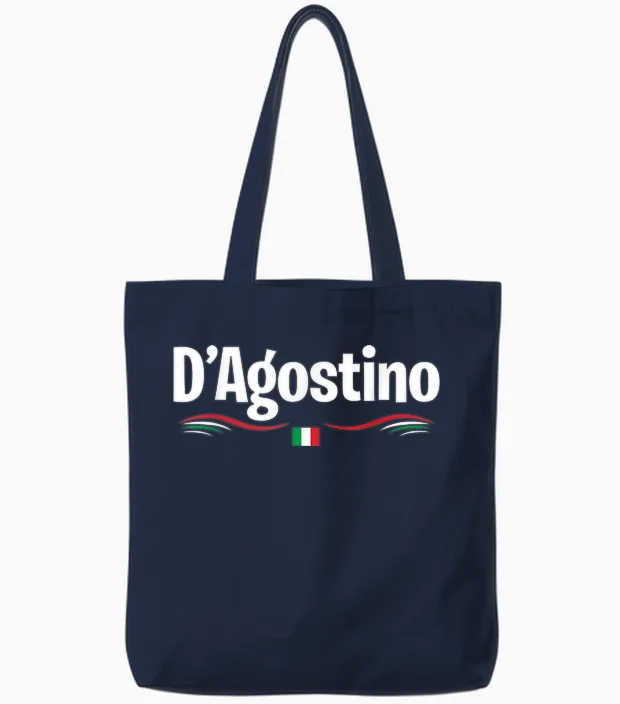 Italy Flag Birthname Italian D'agostino T-Shirt, Black Tote Bags in Navy