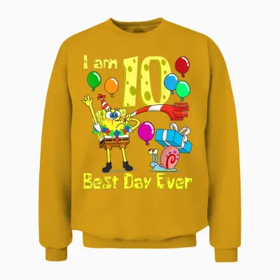 Mademark X Spongebob Squarepants - Spongebob I Am 10 Years Old Birthday Party Unisex Sweatshirt - Gold