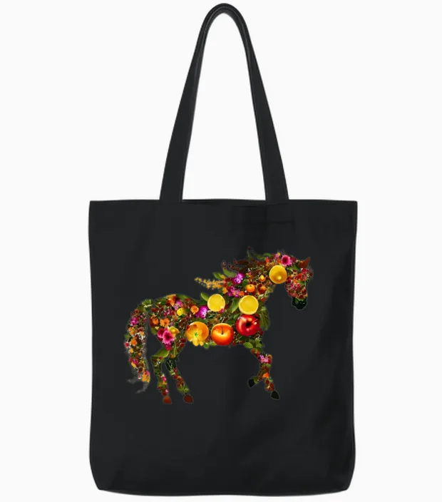 Horses Rich in Flowers - Horse Lovers Tote Bags in Black