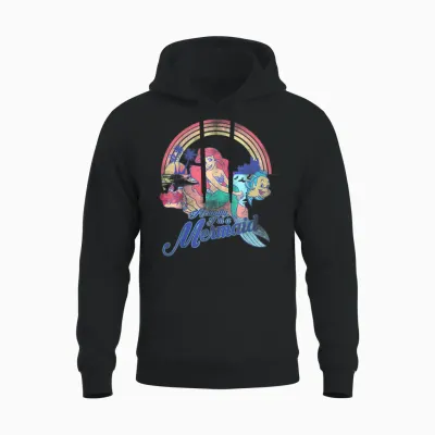 Disney Little Mermaid Retro Rainbow Pastel Graphic Unisex Hoodie - Black