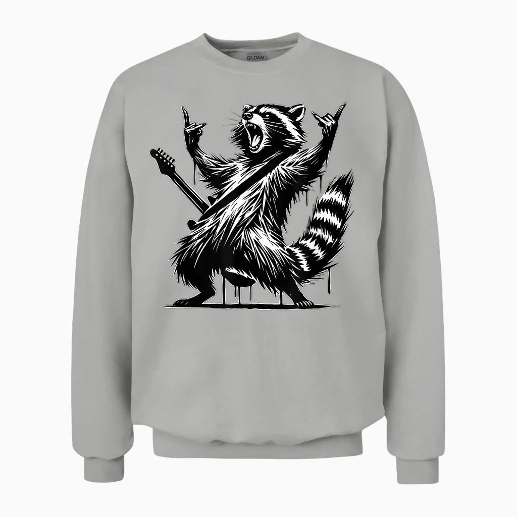 Raccoon Rock and Roll Rock&roll Raccoon Playing Guitar Rock & Roll Unisex Sweatshirt in Ash