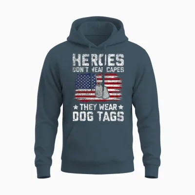Heroes Don T Wear Capes They Wear Dog Tags Unisex Hoodie - Dark Heather