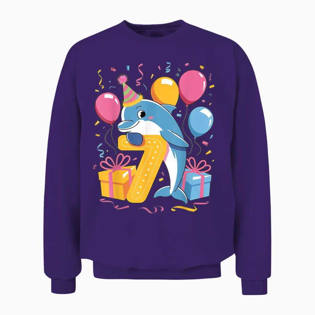 Delfin 7. Geburtstag Junge Mädchen 7 Jahre Alt Siebter Delfin Unisex Sweatshirt in Purple