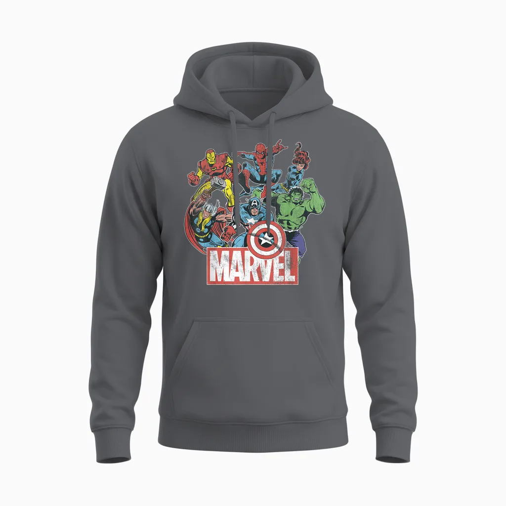 Marvel Avengers Team Retro Comic Vintage Graphic T-Shirt Small Unisex Hoodie in Charcoal