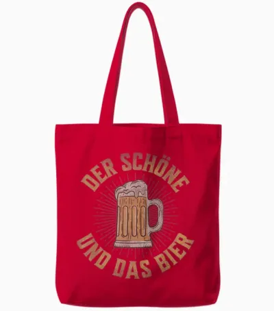 T-Shirt with German Text "der Schöne Und Das Bier - Bierliebhaben" (german, Black Tote Bags - Red
