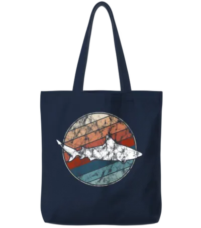 Shark in Retro Style Tote Bags - Navy