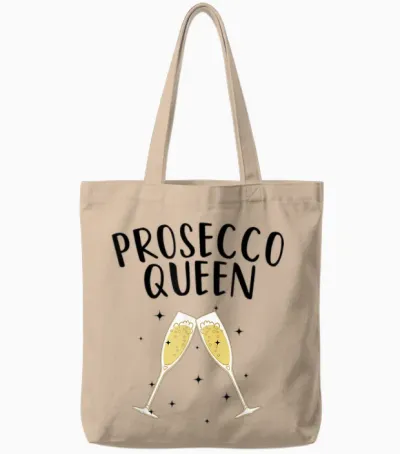 Cute Prosecco Art Women Girls Champagne Wine Queen Holiday T-Shirt, Gray Tote Bags - Natural