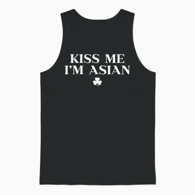 Kiss Me Im Asian Shirt Shamrock Funny St Patricks Day Unisex Tank Top - Black