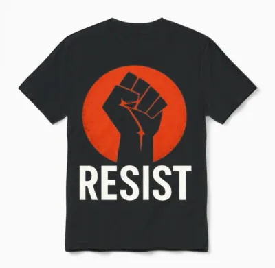 Resist - Raised Fist Street Art Protest Design Unisex T-Shirt - Black