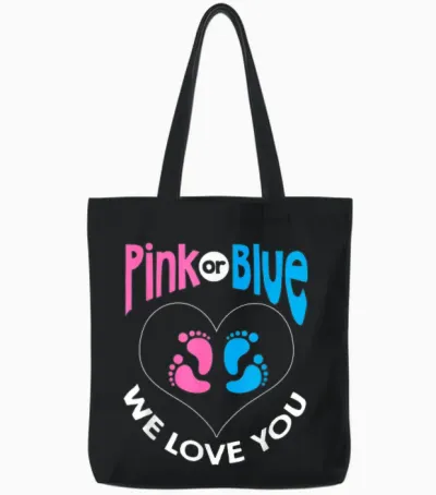 Gender Reveal Pink or Blue We Love You Babyparty Tote Bags - Black