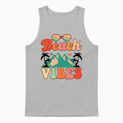 Retro Groovy Beach Vibes Unisex Tank Top - Ash