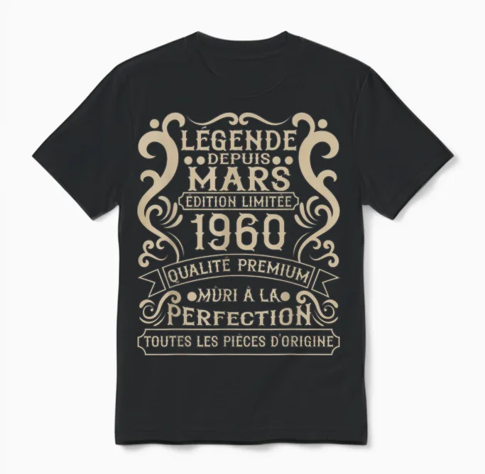 Mars 1960-66 Ans Anniversaire Cadeau Vintage 1960 Unisex T-Shirt in Black