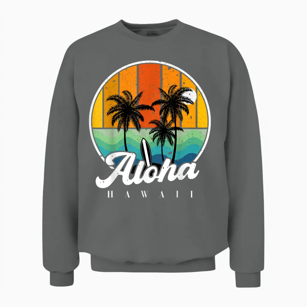 Aloha Hawaii Palm Beach T-Shirt for Children, Teenagers, Boys Unisex Sweatshirt in Graphite Heather
