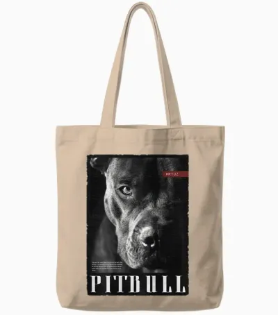 Dog Wild Dog Terrier Portrait Bulldog Backprint Pitbull T-Shirt, Black, S Tote Bags - Natural