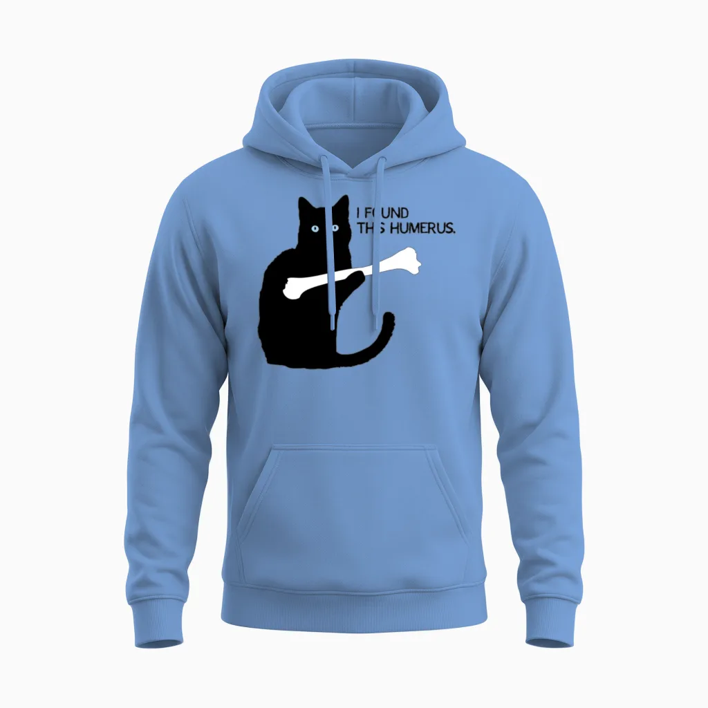 I Found This Humerus Black Cat Unisex Hoodie in Carolina Blue