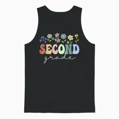 2nd Grade Wildflower Floral Back to School Gift for Teachers T-Shirt for Men Women Girls Kids Unisex Tank Top - Black