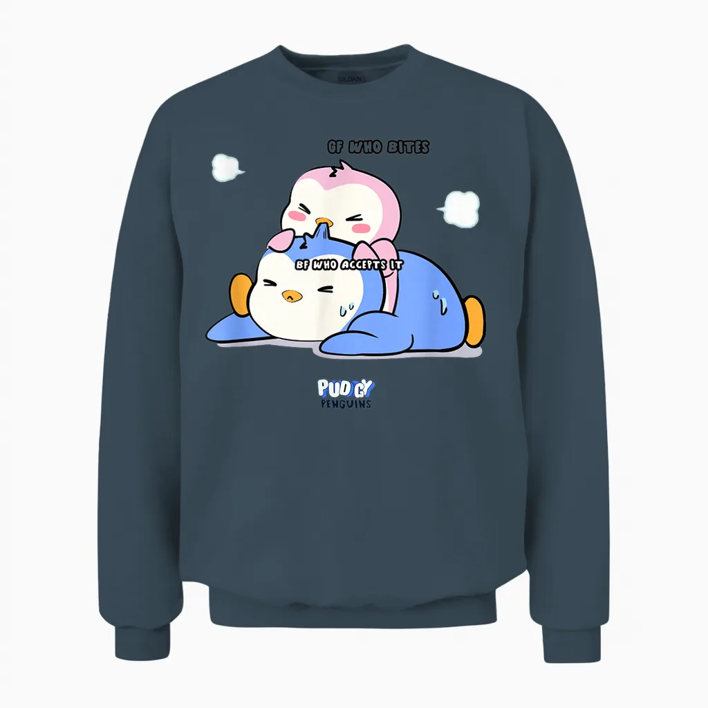 Official Pudgy Penguins Merch | Gf Bite | Duo Pengu & Polly Unisex Sweatshirt in Dark Heather