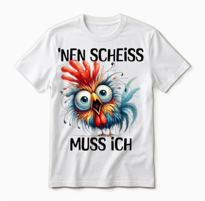 Funny Chicken with Cheeky Saying 'nen Scheiss Muss Ich T-Shirt, Gray