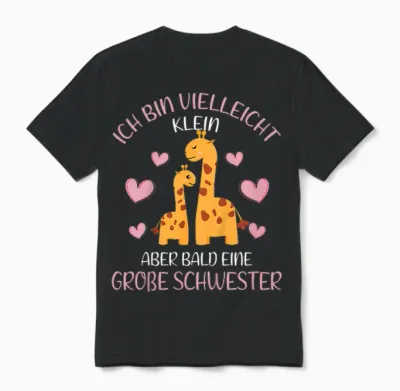 Ich Bin Bald Eine Große Schwester 2026 Giraffe Girls' Unisex T-Shirt - Black