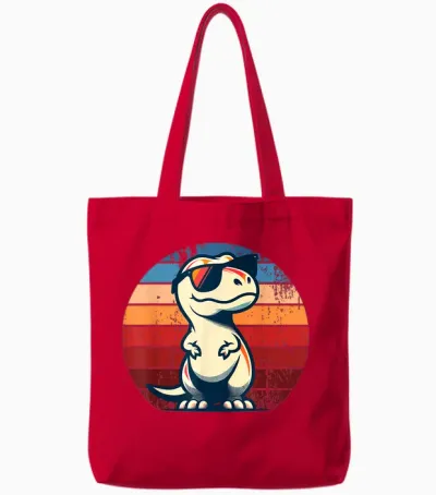 Dinosaur T-Rex Retro Novelty Men Children Women Funny Dinosaur T-Shirt, Black Tote Bags - Red