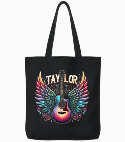 Girl Retro Taylor Custom Name Groovy 80s T-Shirt, Black, S Tote Bags - Black