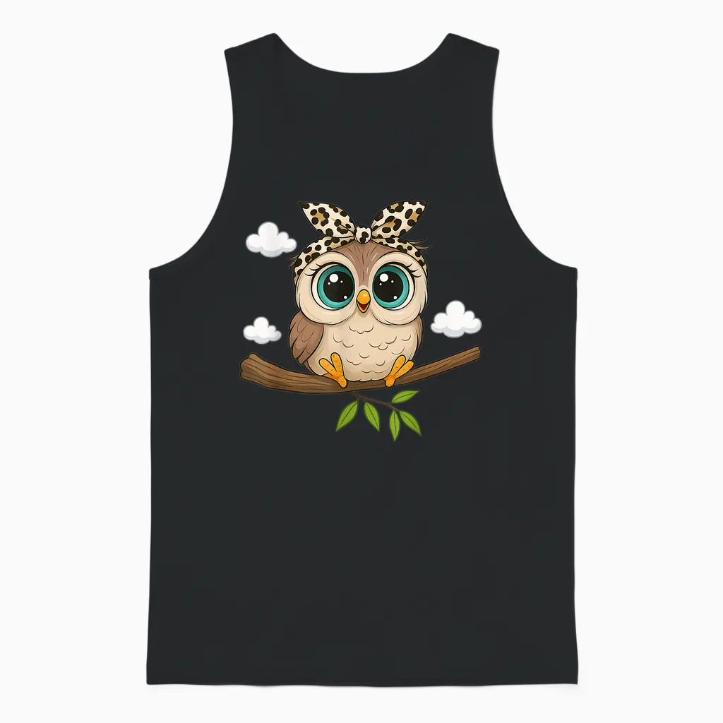 Niedliche Eule Mit Schleife, Leopardenmuster, Lustige Tierkunst Unisex Tank Top in Black