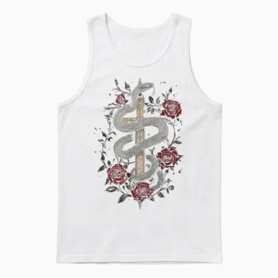 Snakes and Roses Around a Sword - Gothic T-Shirt, Black, S Unisex Tank Top - White
