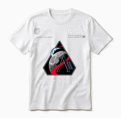 Nasa Artemis Ii Mission Patch Worm Und Esa Logo Langarmshirt Unisex T-Shirt - White