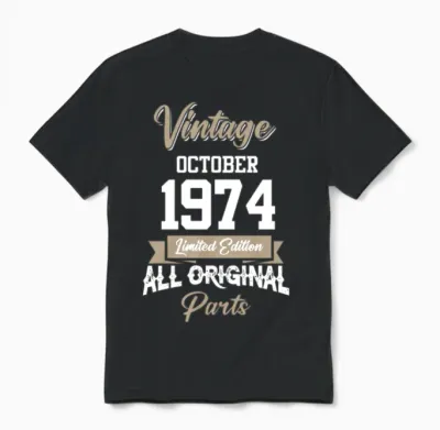 October 1974 Vintage Birthday Present Unisex T-Shirt - Black