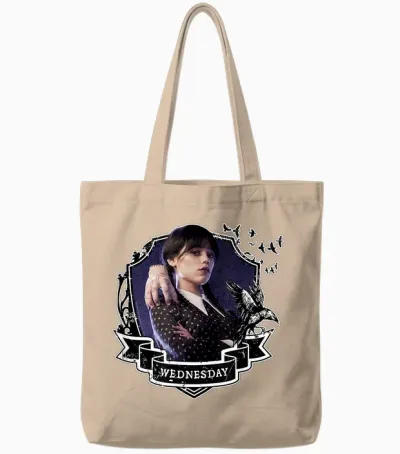 Mittwochsserie Nevermore Frame Wednesday Kurzarm Tote Bags - Natural