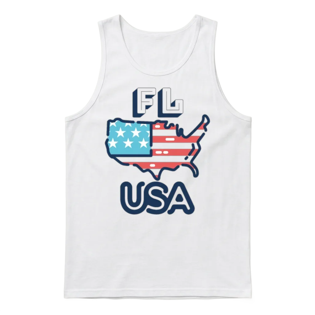 Fl, Usa, Florida Patriotic & 4th of July Unisex Tank Top - White