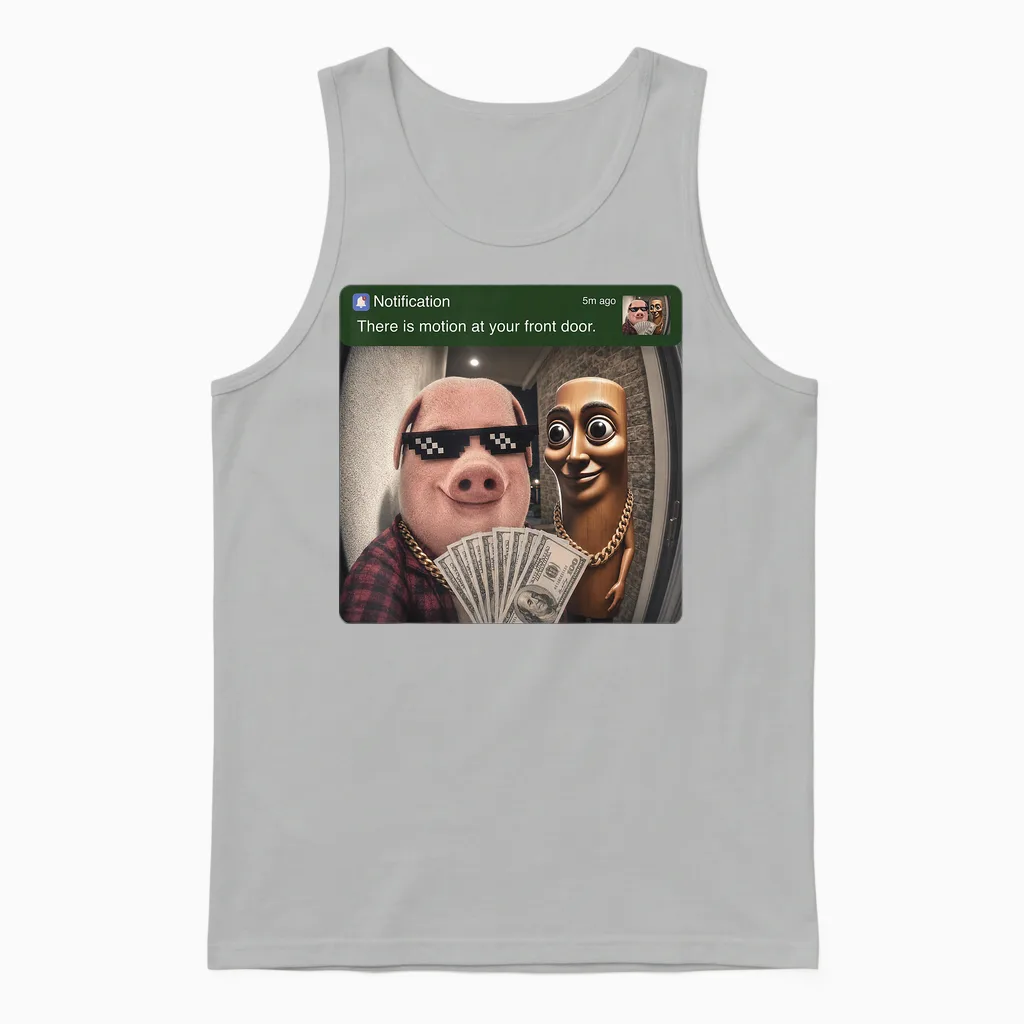 There Is Motion at Your Front Door Tung Tung Tung John Pork Unisex Tank Top in Ash