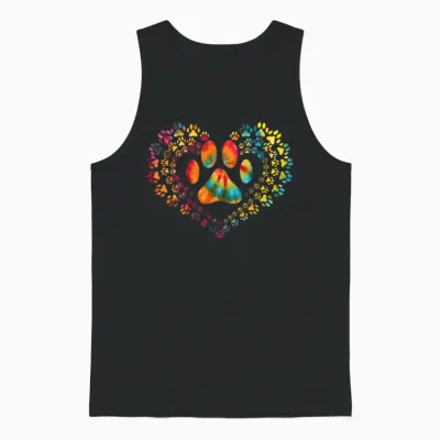 Tie Dye Love Dog Paw Print Heart Animal Lover Unisex Tank Top - Black