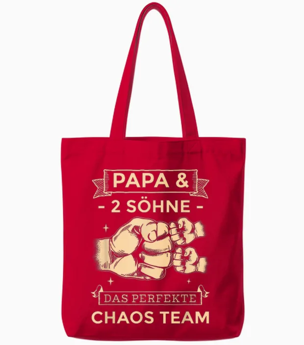 Papa & 2 Söhne Chaos Team Partnerlook Männertag Vatertag Tote Bags in Red