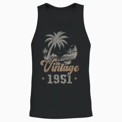 Vintage 1951 Anniversaire 75 Ans Palmiers Unisex Tank Top - Black