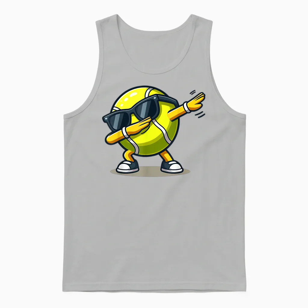 Dabbing Tennis Ball Shirt Funny Boys Men Women Sports Player Unisex Tank Top in Ash