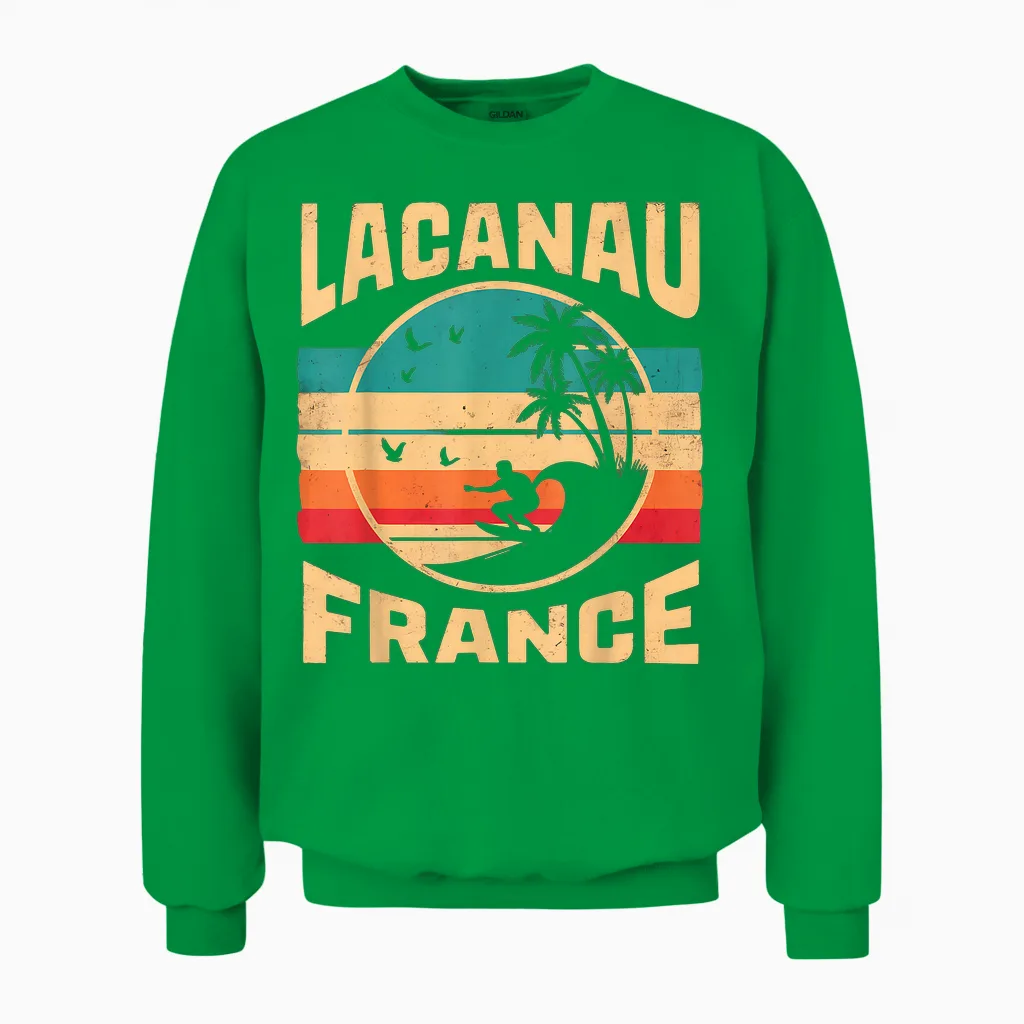 Ville De Lacanau France Surf Enthusiast Waves Unisex Sweatshirt in Irish Green