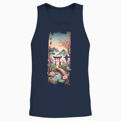 Pure Japanese Culture Vaporwave 80's 90's Cherry Blossom T-Shirt, Black, S Unisex Tank Top - Navy