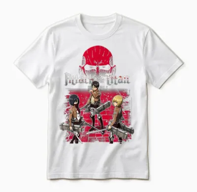 Attack on Titan 3 Main Characters Red Background Anime Unisex T-Shirt - White