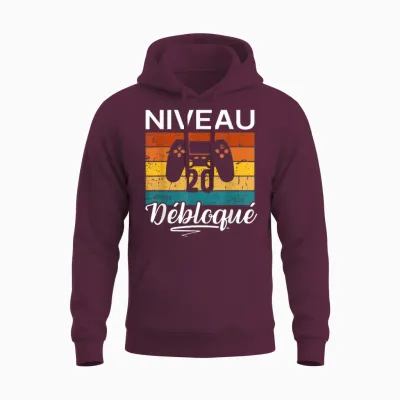 Niveau 20 Débloqué Cadeau 20 Ans Homme Femme Gamer Gaming Unisex Hoodie - Maroon
