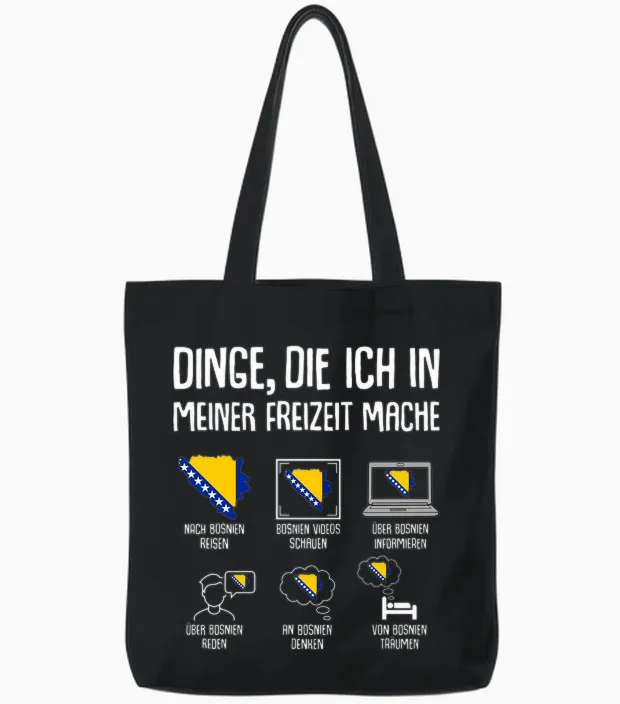 Bosnien Reise Damen Herren Kinder Langarmshirt Tote Bags in Black