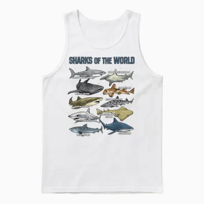 Sharks Animals of the World Marine Biology Fish Shark Lovers Unisex Tank Top - White